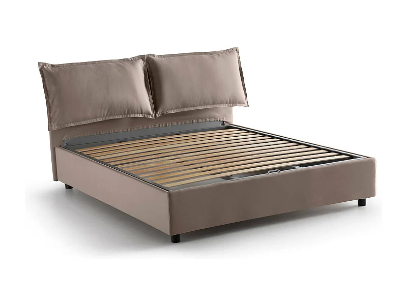 Lit double Antonia, Lit coffre avec revêtement en tissu, 100% Made in Italy, Ouverture frontale, adapté pour matelas 160x200 cm, Taupe