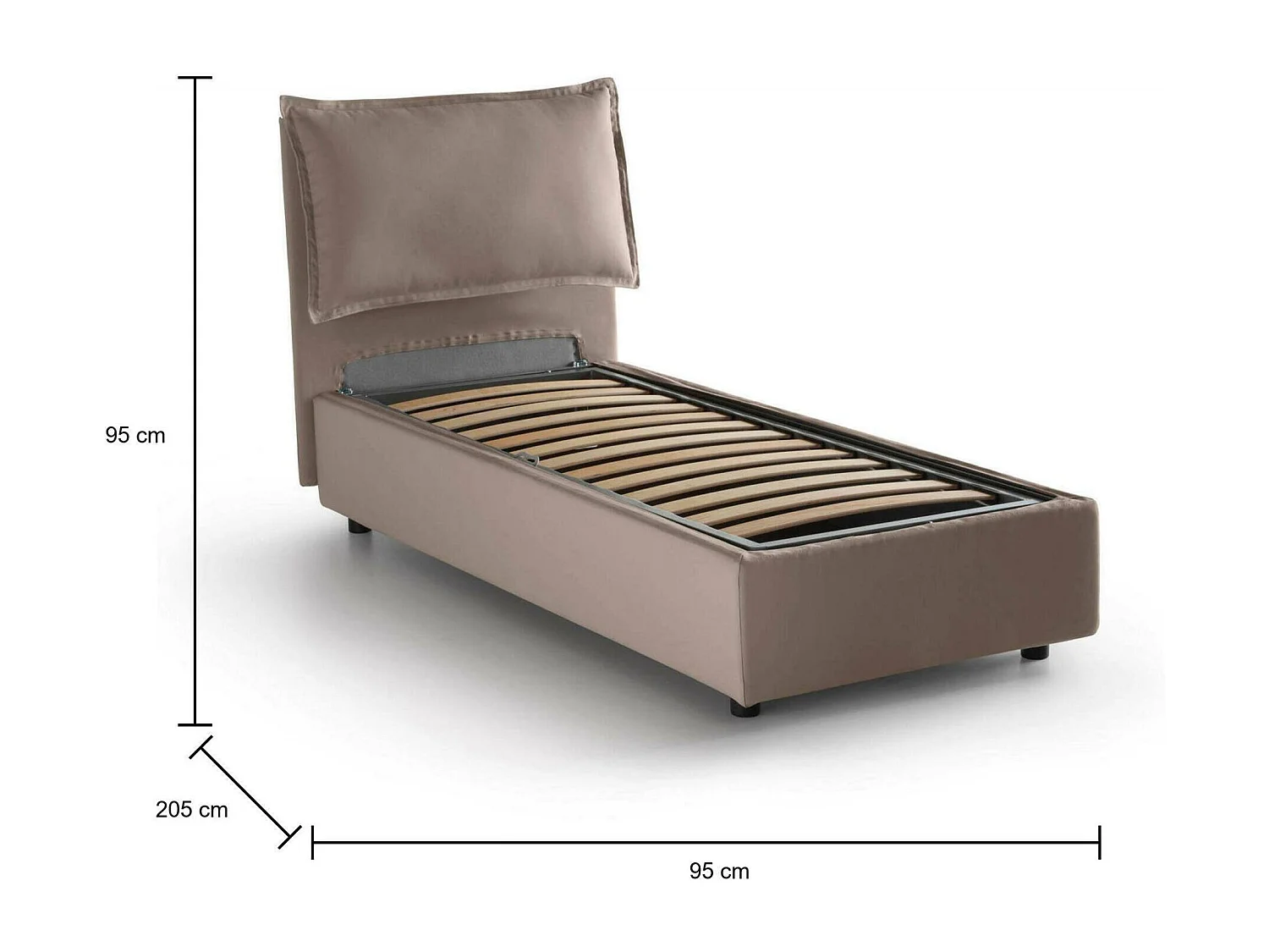 Lit simple Luna, lit coffre avec revêtement en tissu, 100% Made in Italy, ouverture latérale, adapté pour matelas 80x190 cm, gris tourterelle
