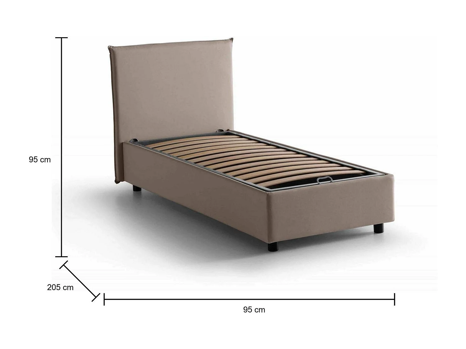 Candida eenpersoonsbed, Opbergbed met stoffen bekleding, 100% Made in Italy, Zijopening, geschikt voor matras 80x190 cm, Taupe