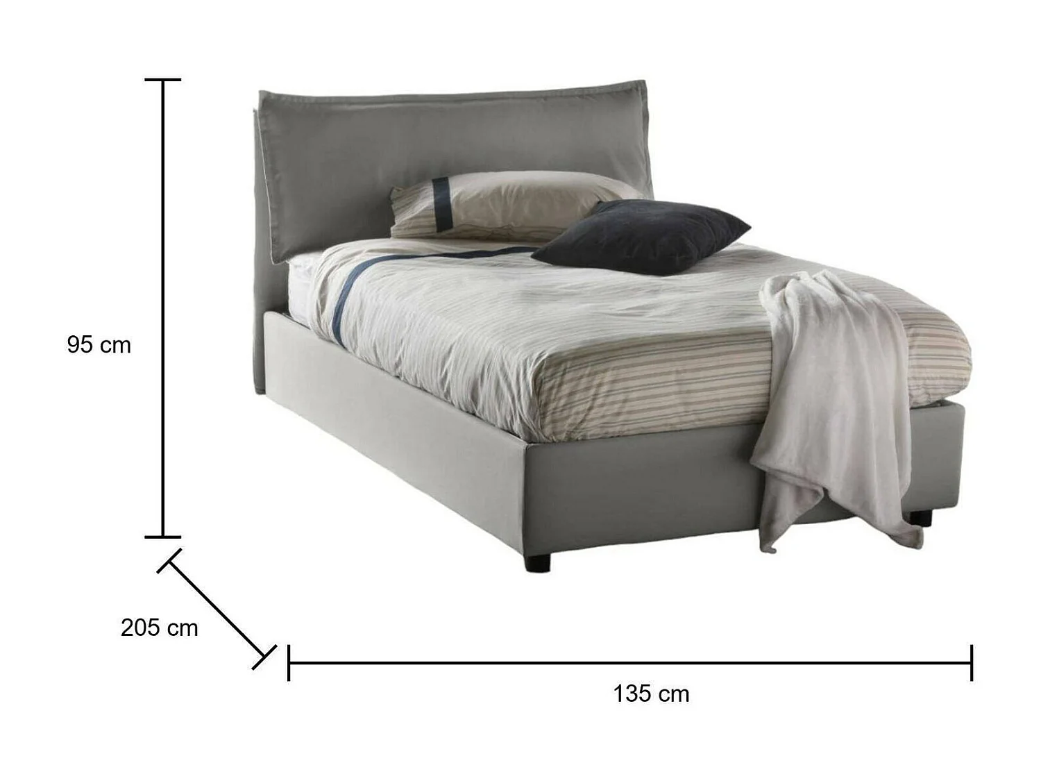 Lit double Gloria, Lit coffre avec revêtement en tissu, 100% Made in Italy, Ouverture frontale, adapté pour matelas 120x190 cm, Gris