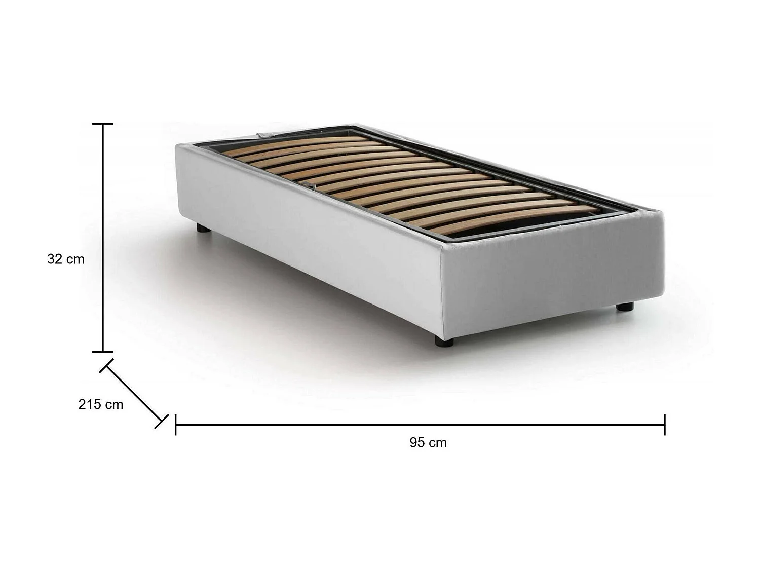 Lit simple Caterina, Lit coffre avec revêtement en tissu, 100% Made in Italy, Ouverture frontale, adapté pour matelas 80x200 cm, Blanc