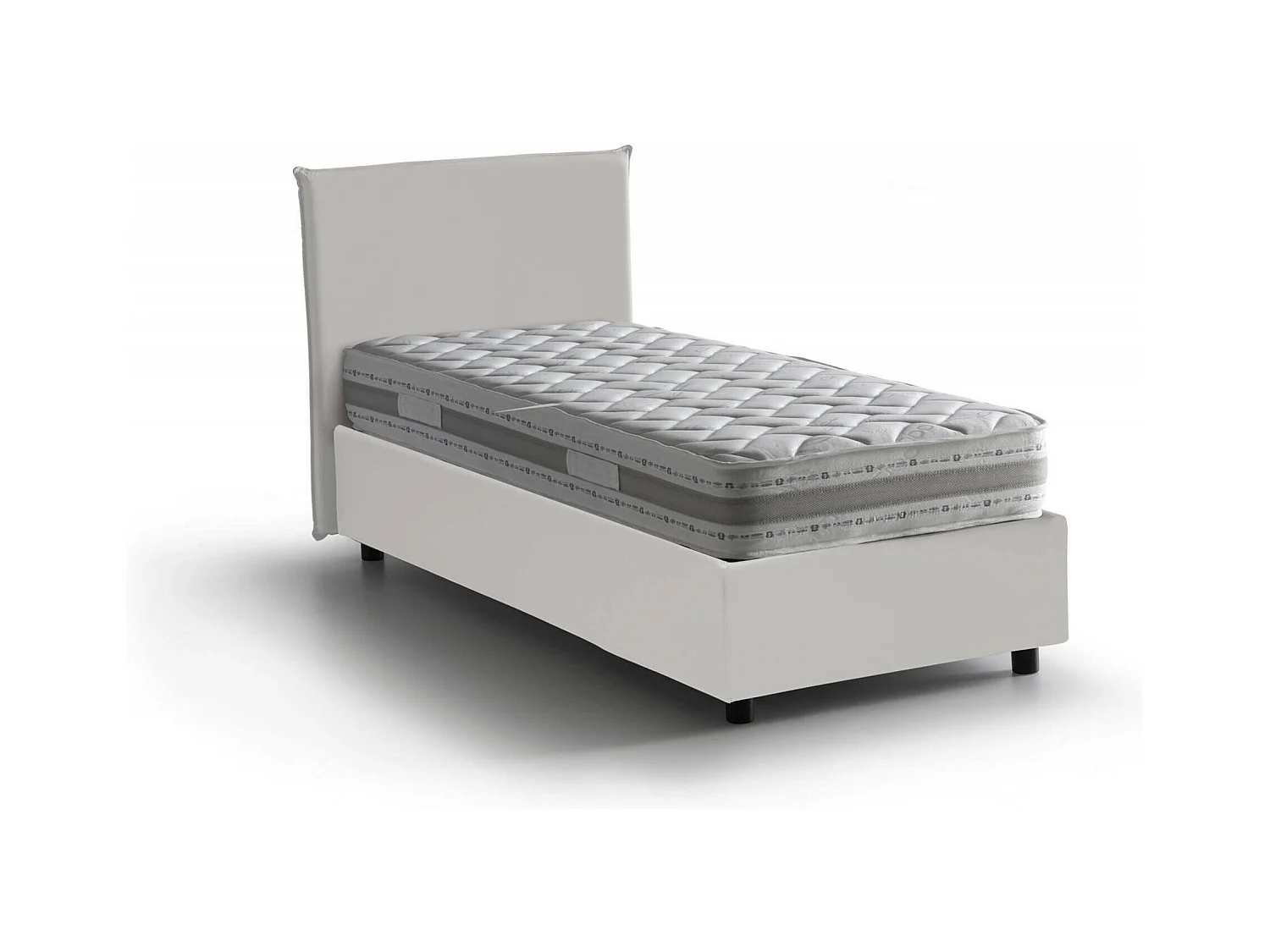 Lit simple Caide, Lit coffre avec revêtement en éco-cuir, 100% Made in Italy, Ouverture latérale, avec matelas 80x190 cm inclus, Blanc