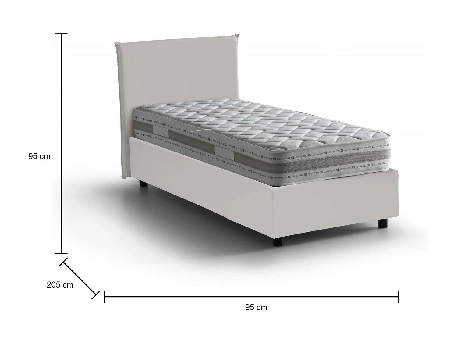 Caide eenpersoonsbed, Opbergbed met bekleding van eco-leer, 100% Made in Italy, Zijopening, inclusief matras van 80x190 cm, Wit