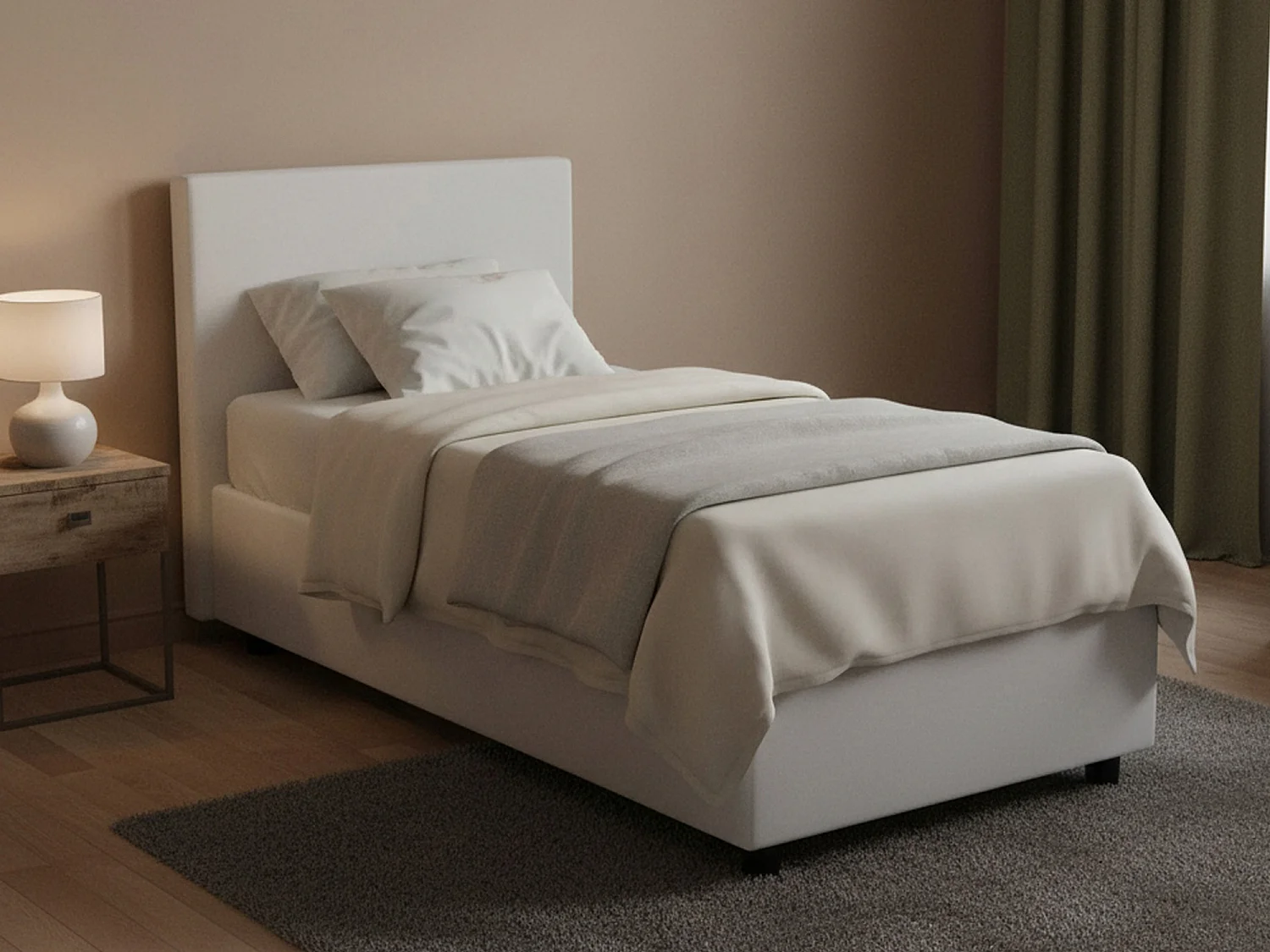 Lit simple Caide, Lit coffre avec revêtement en éco-cuir, 100% Made in Italy, Ouverture latérale, avec matelas 80x190 cm inclus, Blanc
