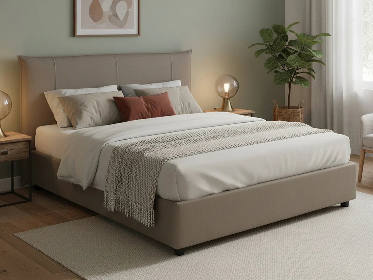 Talamo Italia Tweepersoonsbed Stella Bruin/Taupe Afneembare Hoes, Matrasmaat 160x200 cm Made in Italy
