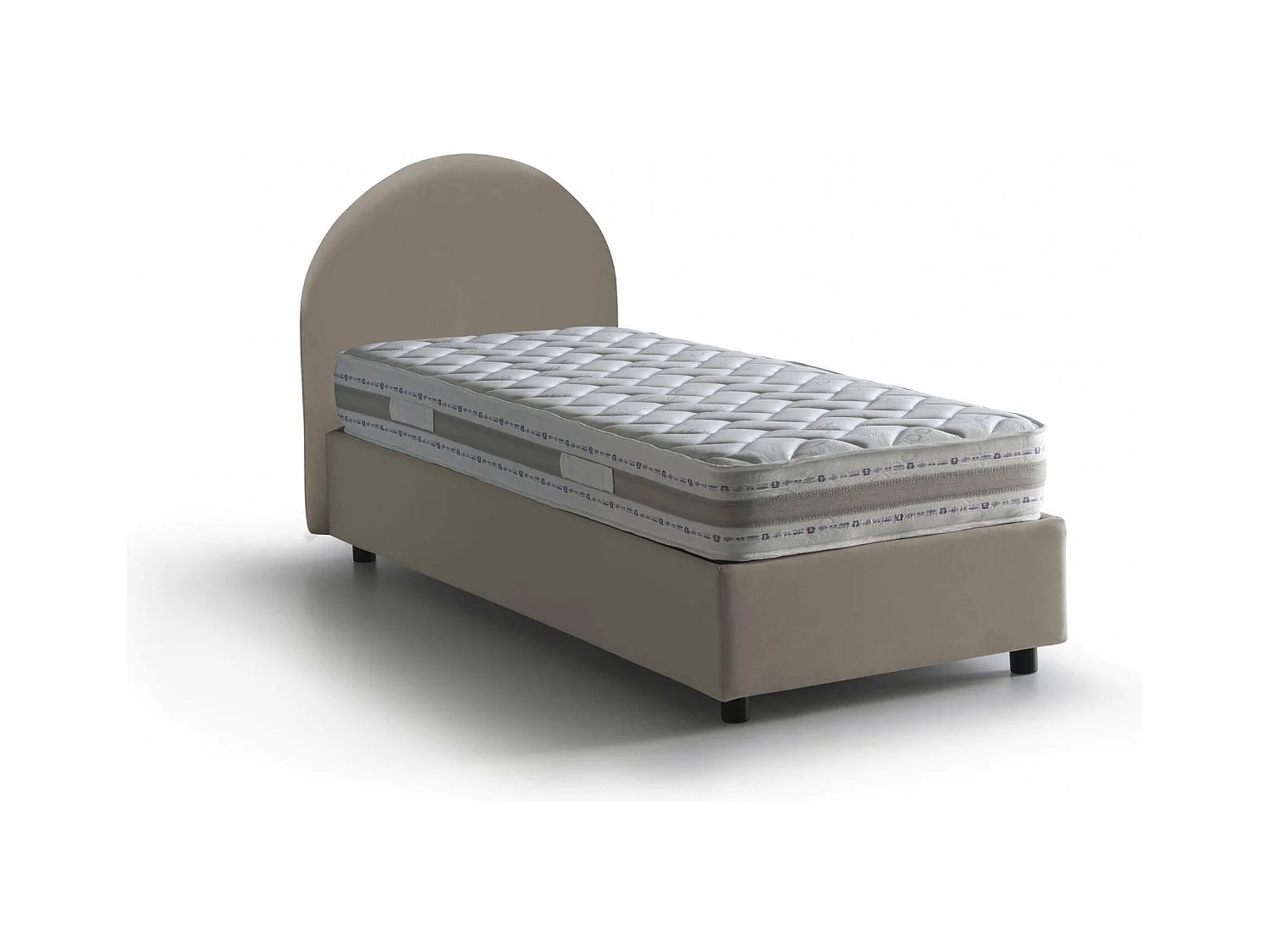 Lit simple Vittoria, Lit coffre avec revêtement en éco-cuir, 100% Made in Italy, Ouverture latérale, avec matelas 80x190 cm inclus, Taupe