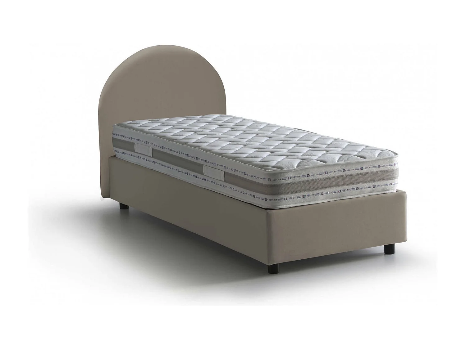 Lit simple Vittoria, Lit coffre avec revêtement en éco-cuir, 100% Made in Italy, Ouverture latérale, avec matelas 80x190 cm inclus, Taupe