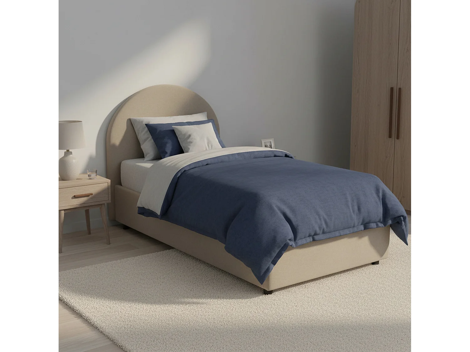 Letto singolo Vittoria, Letto contenitore con rivestimento in ecopelle, 100% Made in Italy, Apertura laterale, con materasso Cm 80x190 incluso, Tortora