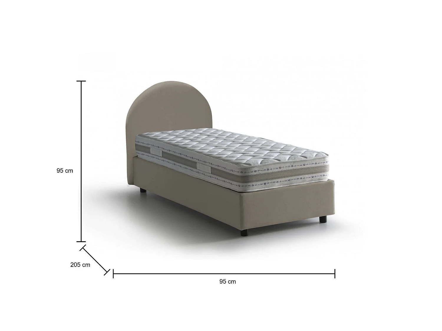 Letto singolo Vittoria, Letto contenitore con rivestimento in ecopelle, 100% Made in Italy, Apertura laterale, con materasso Cm 80x190 incluso, Tortora