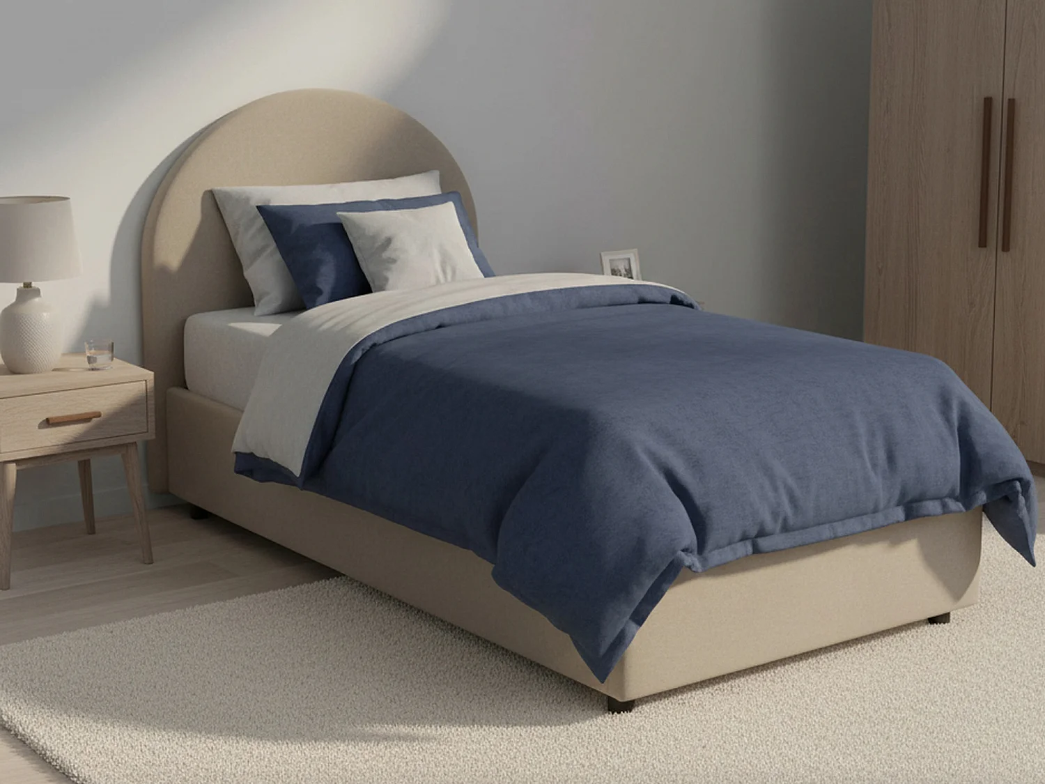 Letto singolo Vittoria, Letto contenitore con rivestimento in ecopelle, 100% Made in Italy, Apertura laterale, con materasso Cm 80x190 incluso, Tortora