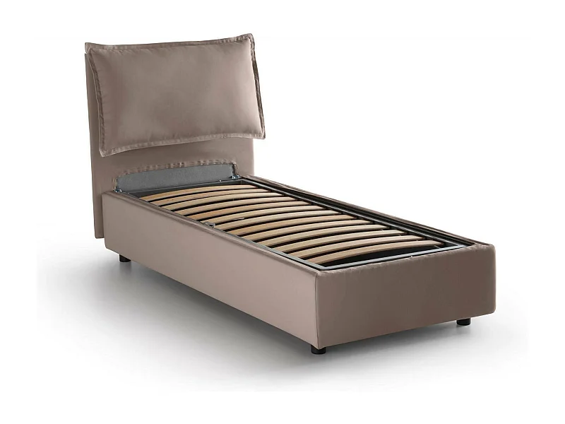 Carla eenpersoonsbed, Opbergbed met stoffen bekleding, 100% Made in Italy, Opening aan de voorkant, geschikt voor matras van 90x200 cm, Taupe