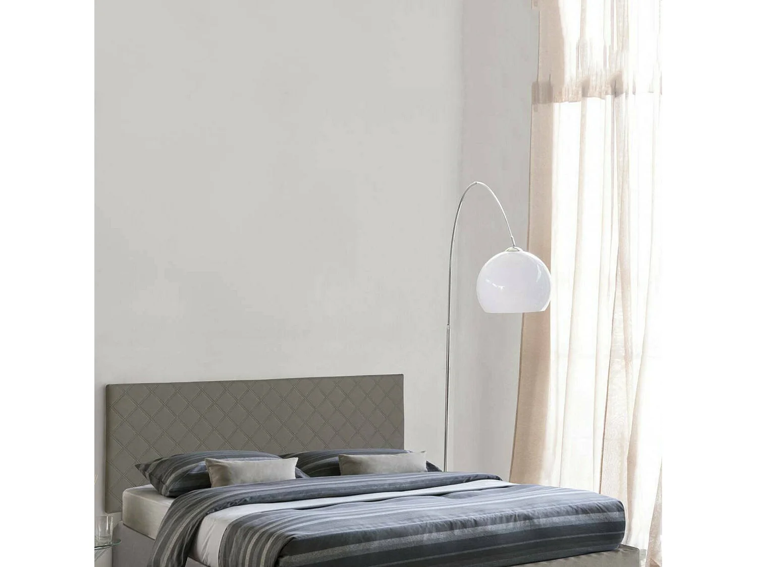Lit double Cléopâtre, tête de lit murale en éco-cuir, 100% Made in Italy, convient pour un lit double, 170x60 cm, gris tourterelle