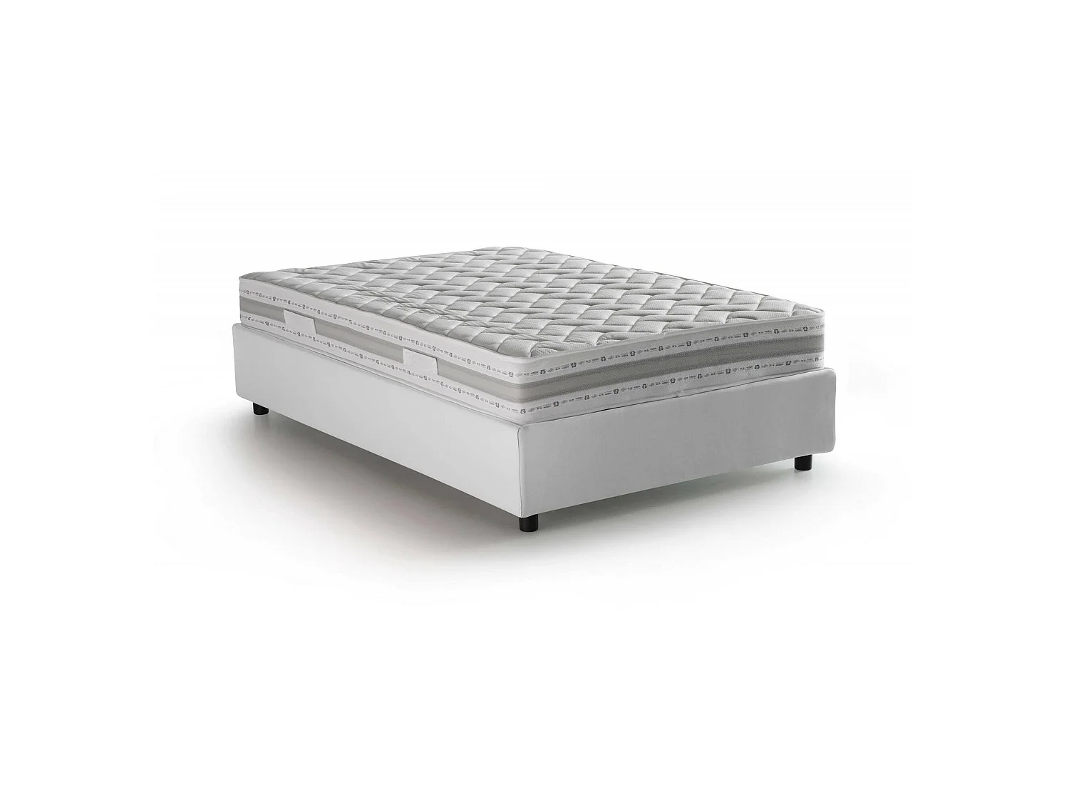 Lit double Chiara, Lit coffre avec revêtement en tissu, 100% Made in Italy, Ouverture frontale, avec matelas 120x190 cm inclus, Blanc
