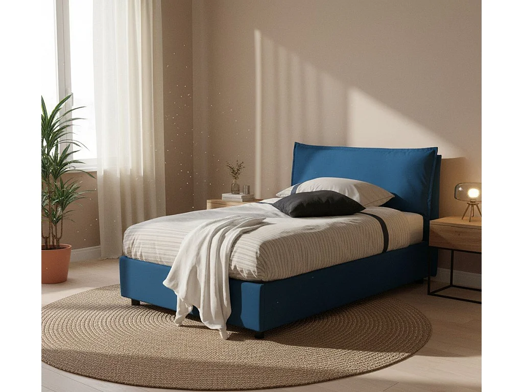 Doppelbett Claudia, Bettkasten mit Stoffbezug, 100 % Made in Italy, Ã–ffnung vorne, geeignet für Matratzen 120 x 200 cm, blau