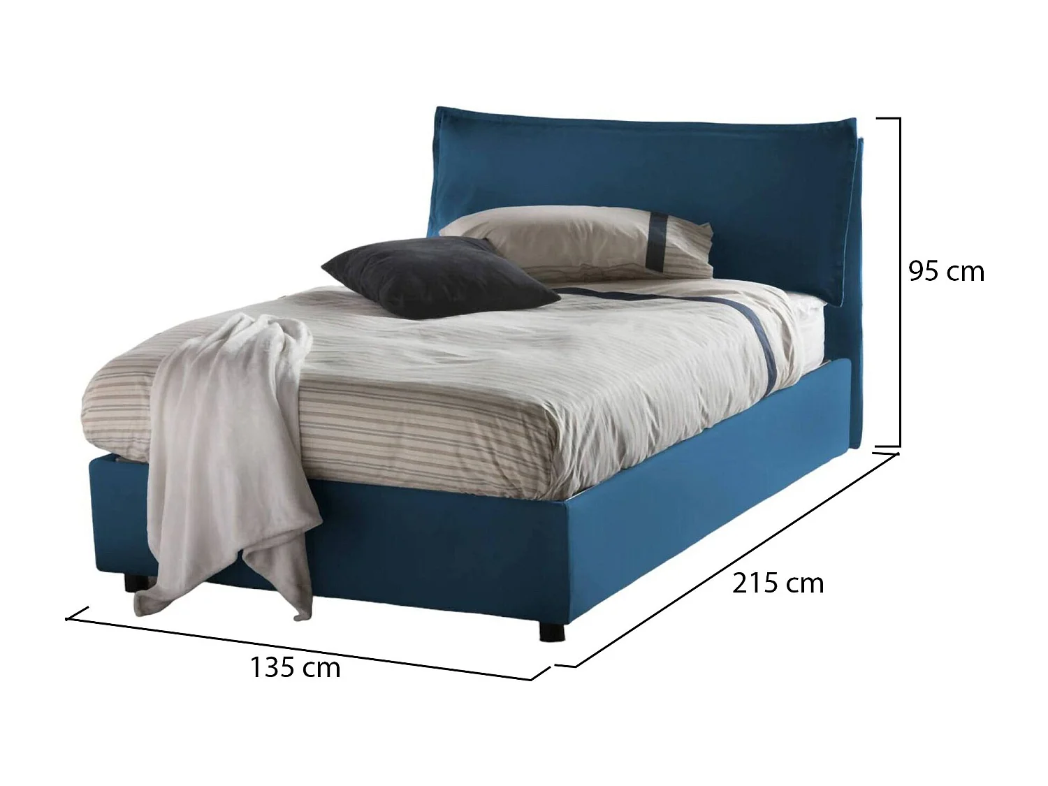Lit double Claudia, lit coffre avec revêtement en tissu, 100% Made in Italy, ouverture frontale, adapté pour matelas 120x200 cm, bleu