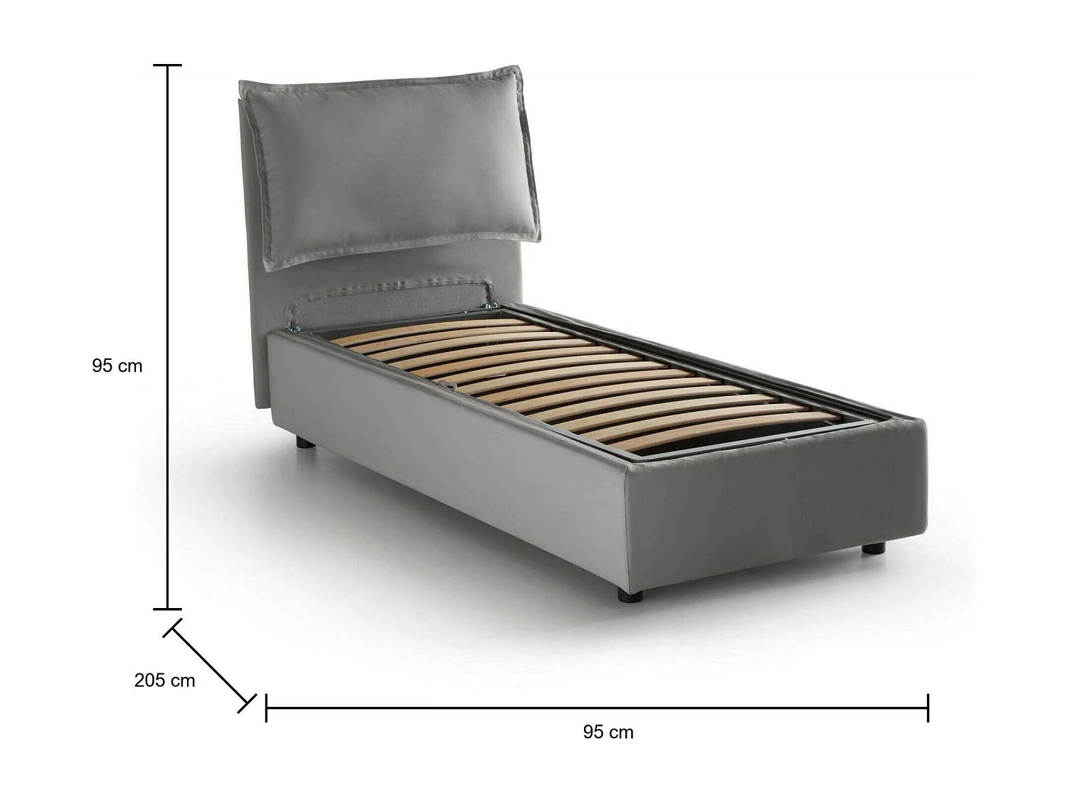 Talamo Italia Eenpersoonsbed Luna Grijs, Afneembare Hoes, Opbergruimte, Matrasmaat 80x190 cm Made in Italy