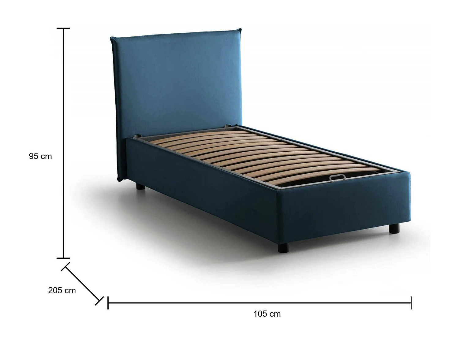 Lit simple Chelsea, Lit coffre avec revêtement en tissu, 100% Made in Italy, Ouverture frontale, adapté pour matelas 90x190 cm, Bleu