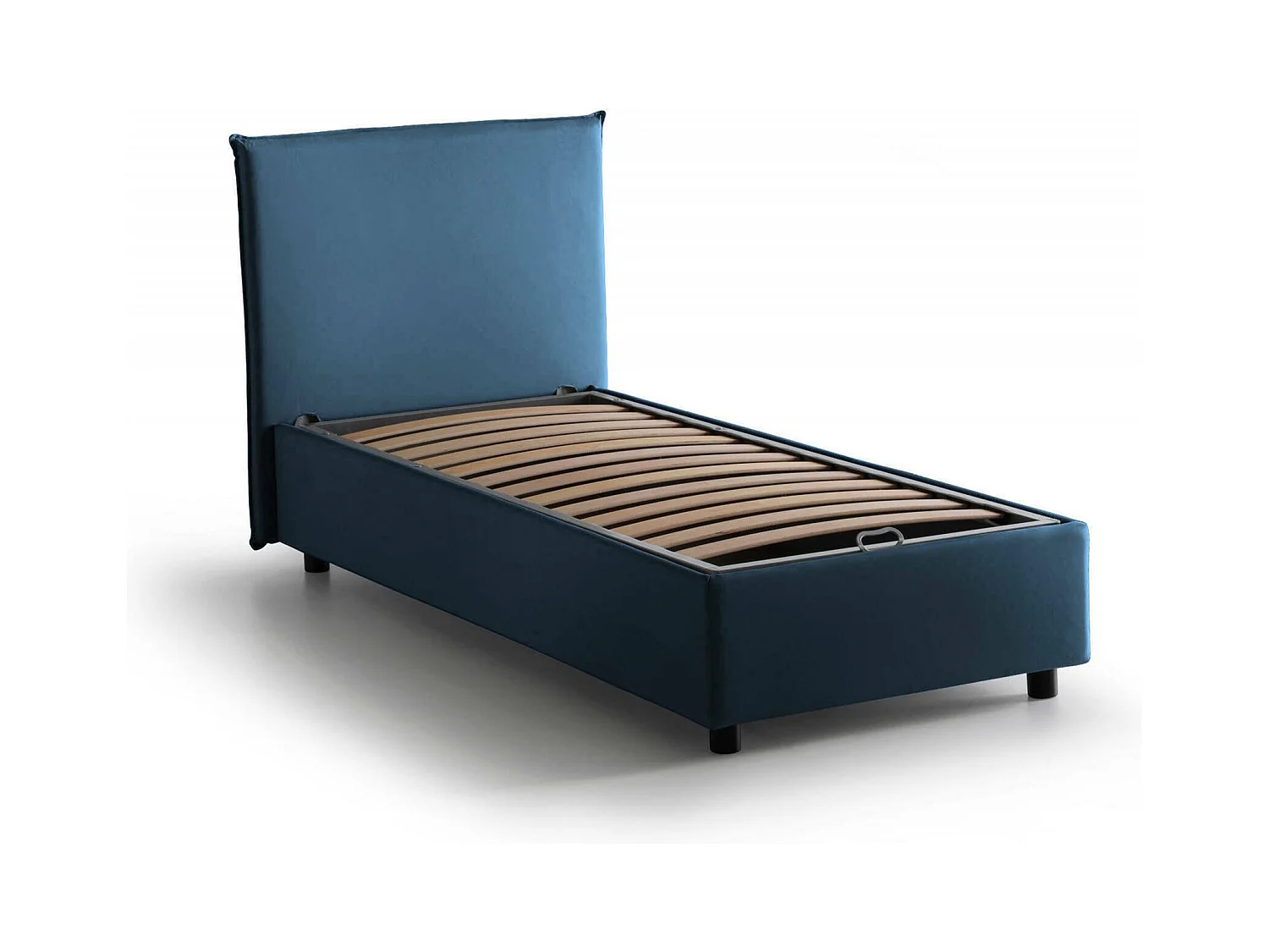 Lit simple Chelsea, Lit coffre avec revêtement en tissu, 100% Made in Italy, Ouverture frontale, adapté pour matelas 90x190 cm, Bleu