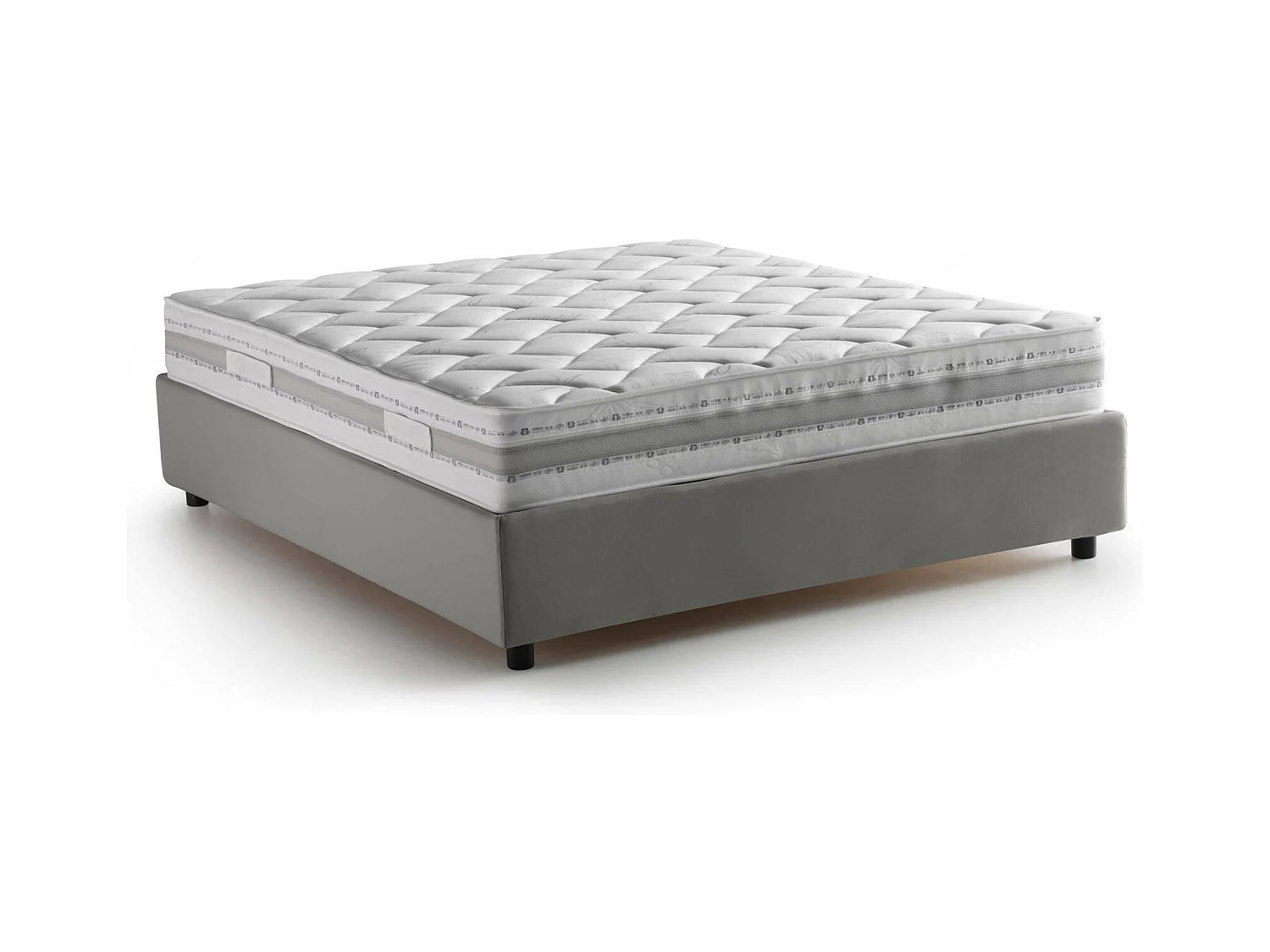 Lit double Adele, Lit coffre avec revêtement en tissu, 100% Made in Italy, Ouverture frontale, avec matelas 140x190 cm inclus, Gris