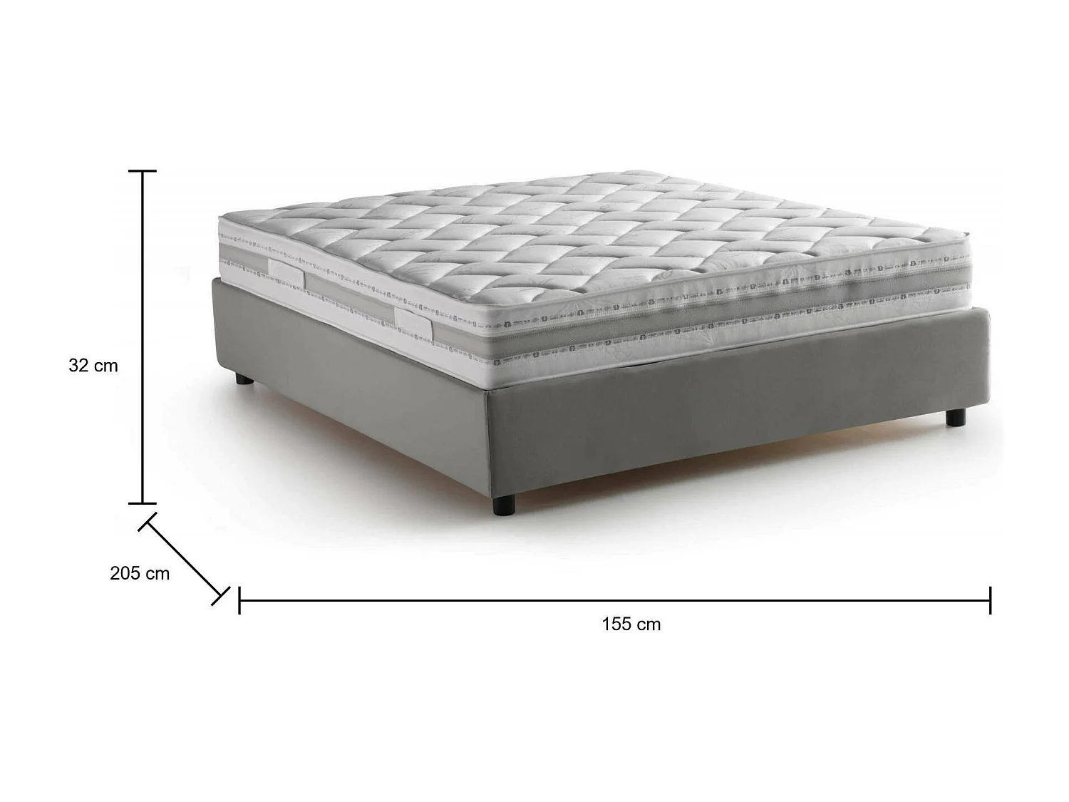 Doppelbett Adele, Bettkasten mit Stoffbezug, 100 % Made in Italy, Ã–ffnung vorne, inklusive Matratze 140 x 190 cm, Grau