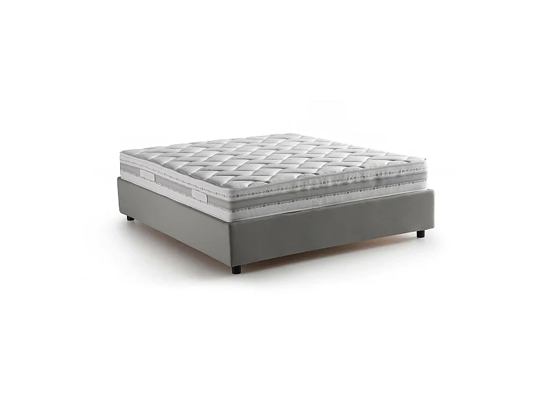 Lit double Adele, Lit coffre avec revêtement en tissu, 100% Made in Italy, Ouverture frontale, avec matelas 140x190 cm inclus, Gris