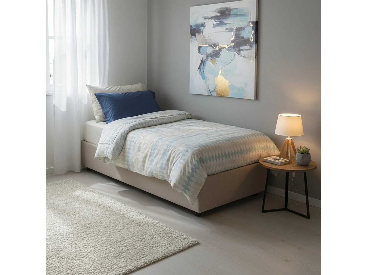 Talamo Italia Eenpersoonsbed Rachele Grijs Taupe Matras Inclusief, Afneembaar, Opbergruimte Made in Italy