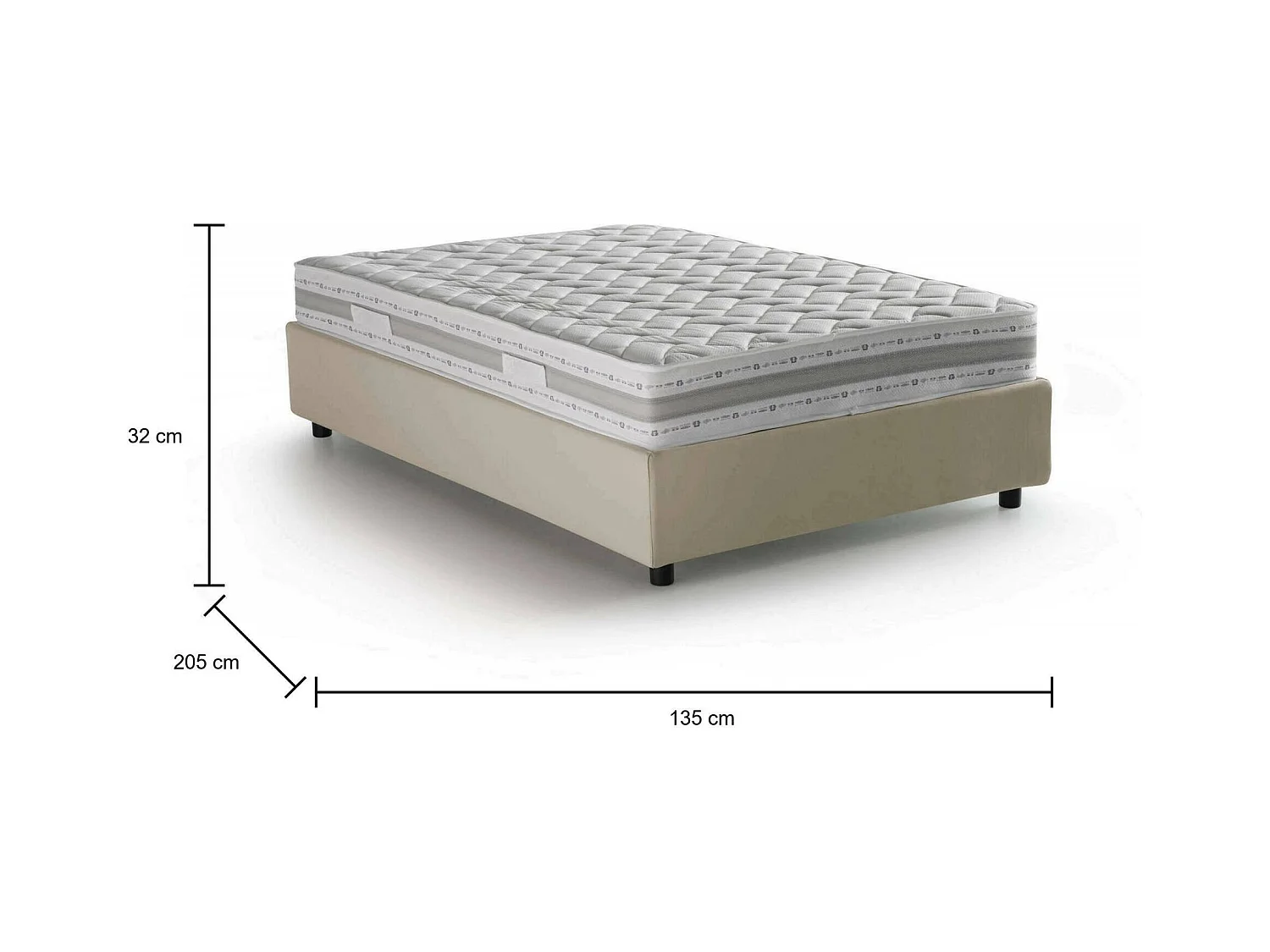 Lit double Gaia, Lit coffre avec revêtement en tissu, 100% Made in Italy, Ouverture latérale, avec matelas 120x190 cm inclus, Beige