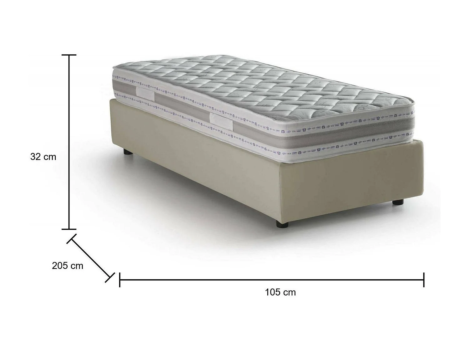 Sophia eenpersoonsbed, Opbergbed met stoffen bekleding, 100% Made in Italy, Opening aan de voorkant, inclusief matras van 90x190 cm, Beige