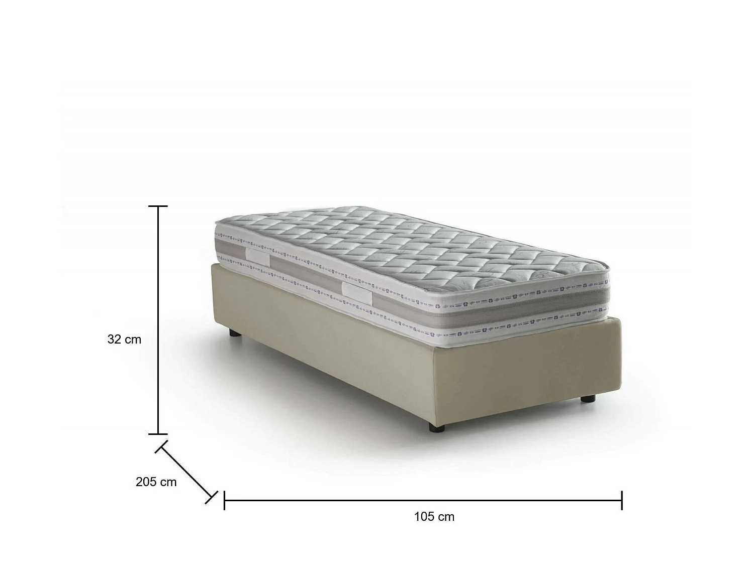 Lit simple Sophia, Lit coffre avec revêtement en tissu, 100% Made in Italy, Ouverture frontale, avec matelas 90x190 cm inclus, Beige