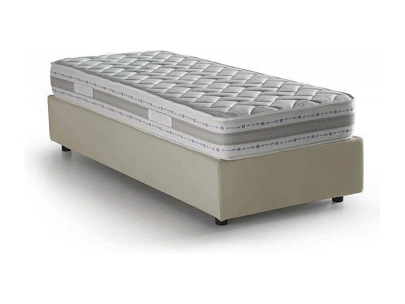 Lit simple Sophia, Lit coffre avec revêtement en tissu, 100% Made in Italy, Ouverture frontale, avec matelas 90x190 cm inclus, Beige