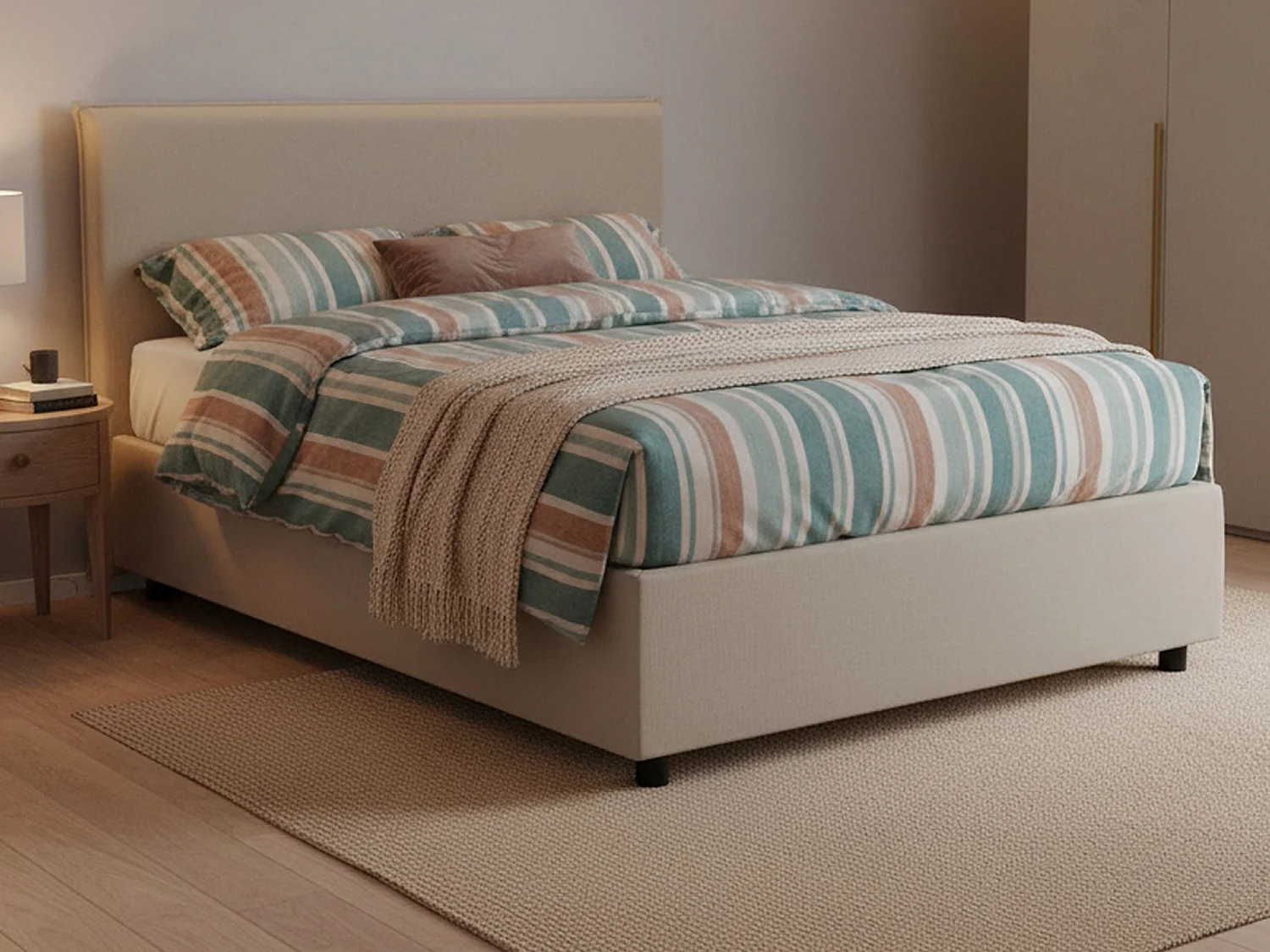 Lit double Assunta, lit coffre avec revêtement en éco-cuir, 100% Made in Italy, ouverture frontale, avec matelas 120x200 cm inclus, gris tourterelle