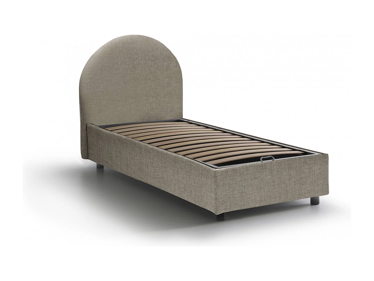 Einzelbett Emma, ??Bettkasten mit Stoffbezug, 100 % Made in Italy, Ã–ffnung vorne, inklusive Matratze 80x190 cm, Taupe