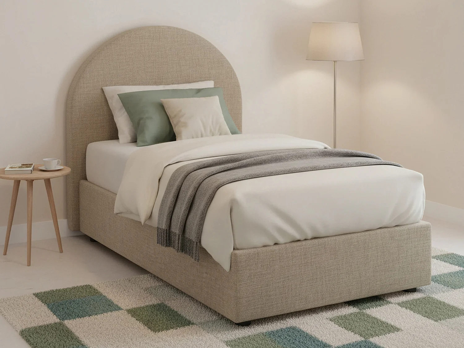 Letto singolo Emma, Letto contenitore con rivestimento in tessuto, 100% Made in Italy, Apertura frontale, con materasso Cm 80x190 incluso, Tortora