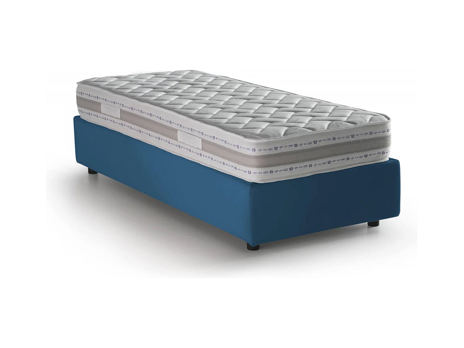 Lit simple Sophia, Lit coffre avec revêtement en tissu, 100% Made in Italy, Ouverture frontale, avec matelas 90x190 cm inclus, Bleu