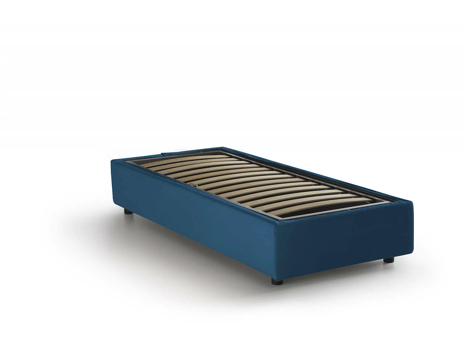 Lit simple Sophia, Lit coffre avec revêtement en tissu, 100% Made in Italy, Ouverture frontale, avec matelas 90x190 cm inclus, Bleu