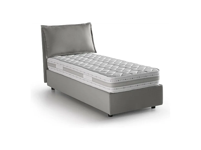 Lit simple Penelope, Lit coffre avec revêtement en tissu, 100% Made in Italy, Ouverture frontale, avec matelas 90x190 cm inclus, Gris