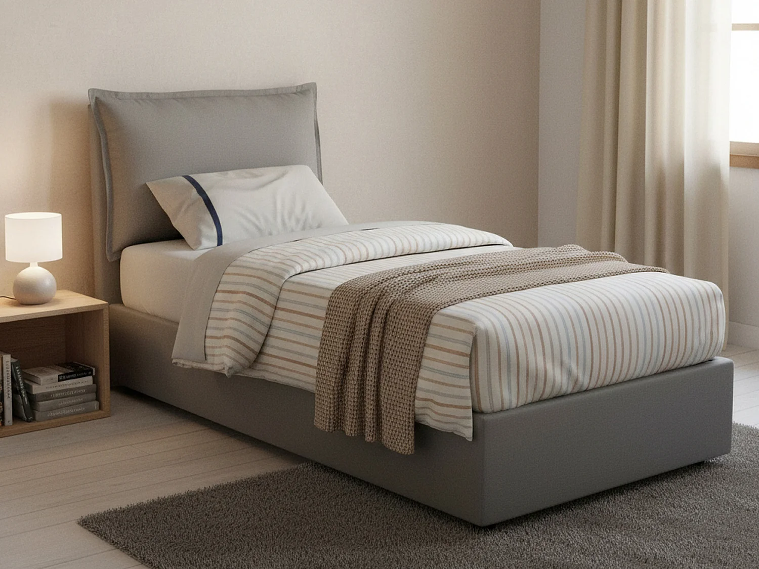 Lit simple Penelope, Lit coffre avec revêtement en tissu, 100% Made in Italy, Ouverture frontale, avec matelas 90x190 cm inclus, Gris