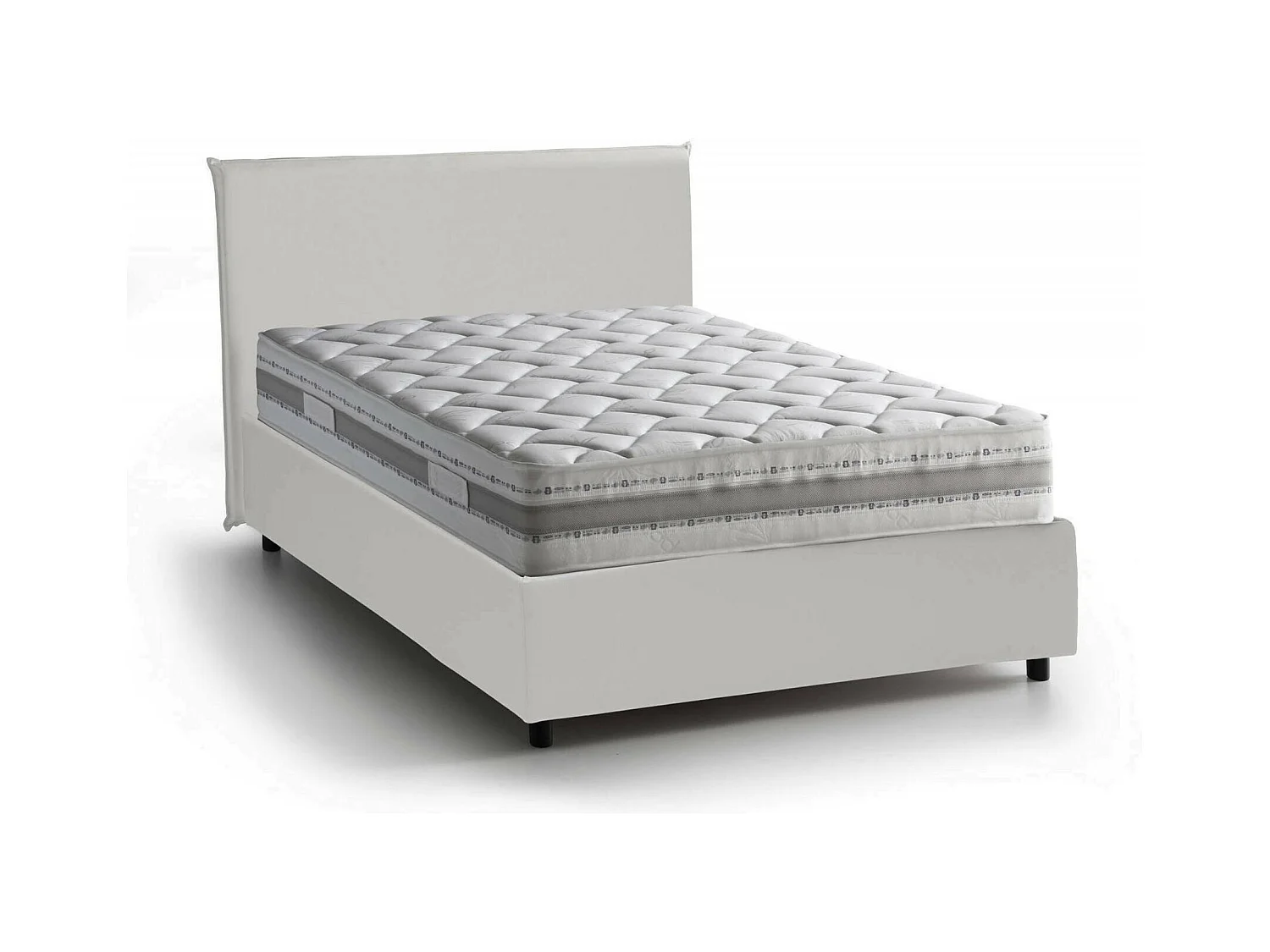 Lit double Assunta, lit coffre avec revêtement en éco-cuir, 100% Made in Italy, ouverture frontale, avec matelas 120x200 cm inclus, Blanc