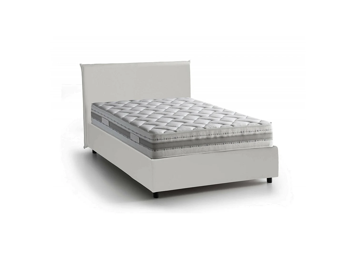 Lit double Assunta, lit coffre avec revêtement en éco-cuir, 100% Made in Italy, ouverture frontale, avec matelas 120x200 cm inclus, Blanc