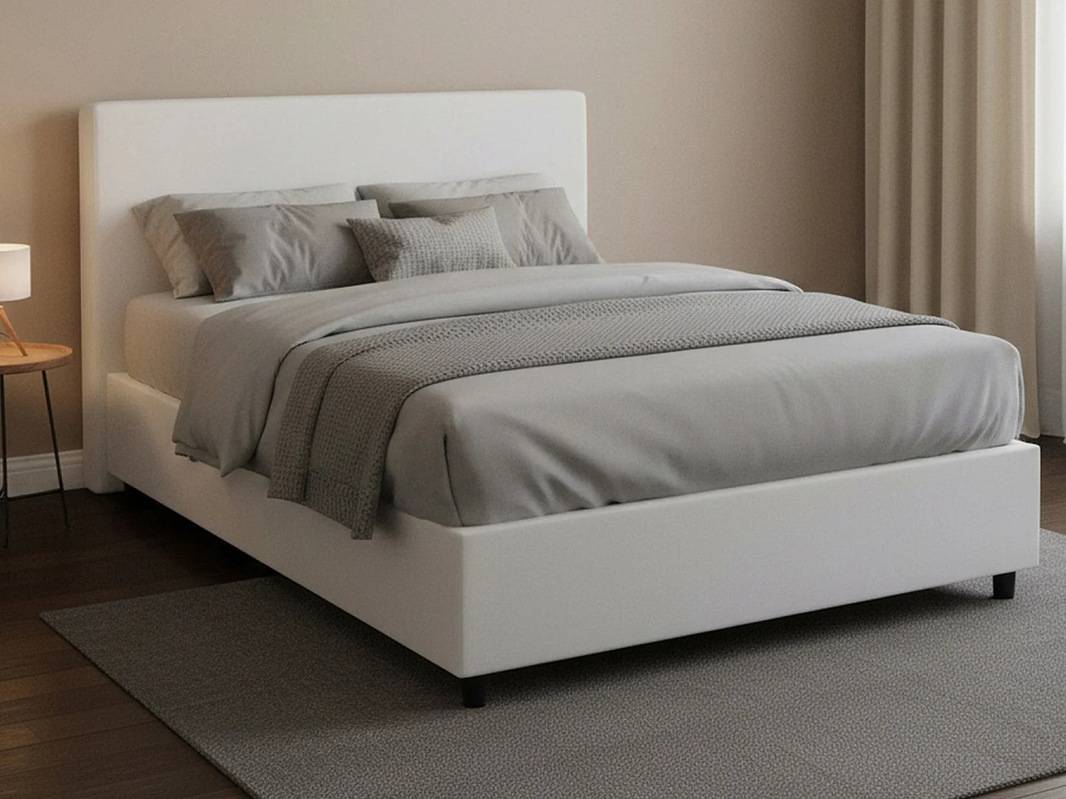 Lit double Assunta, lit coffre avec revêtement en éco-cuir, 100% Made in Italy, ouverture frontale, avec matelas 120x200 cm inclus, Blanc