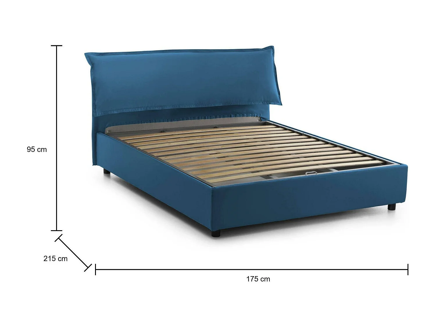 Cloe Doppelbett, Bettkasten mit abnehmbarem Bezug, gepolstertem Kopfteil und Bettkastenrahmen, 100 % Made in Italy, geeignet für Matratzen 160 x 200 cm, Blau