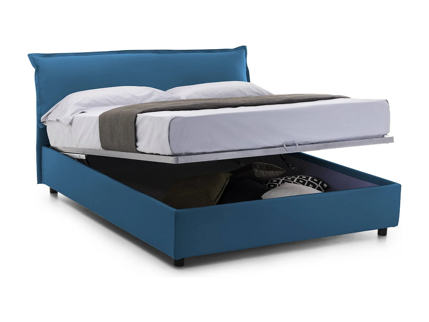 Letto matrimoniale Cloe, Letto contenitore sfoderabile con testiera e giroletto contenitore imbottiti, 100% Made in Italy, adatto per materasso Cm 160x200, Blu