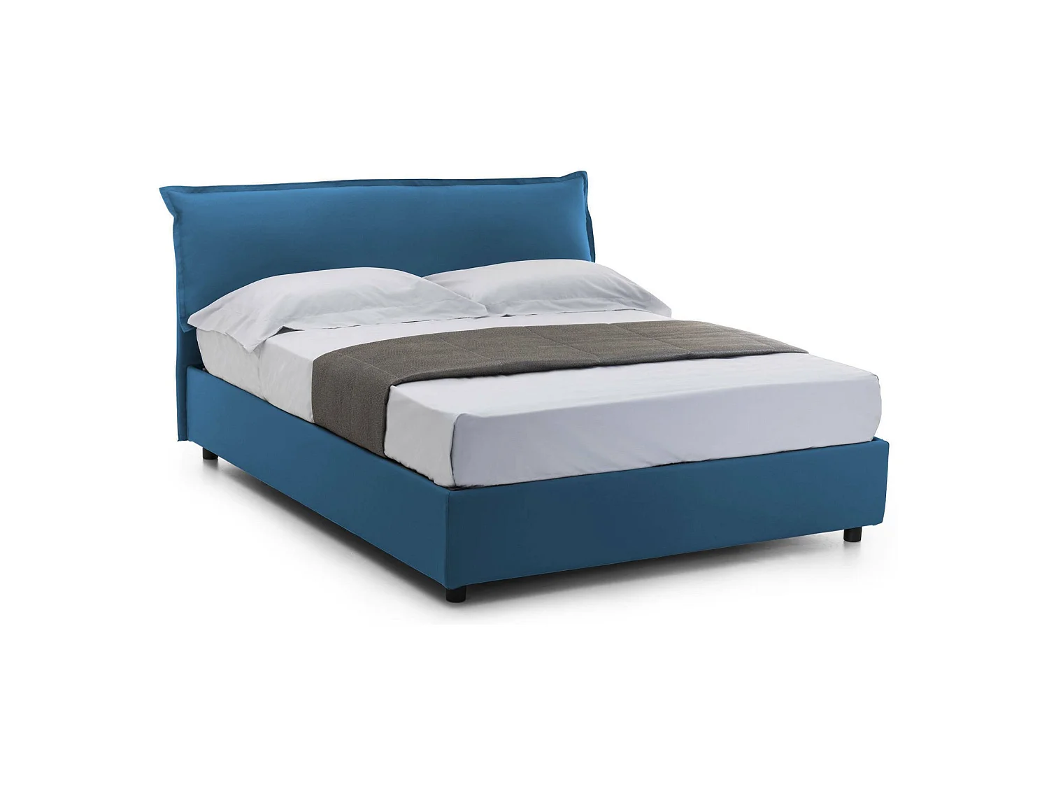 Lit double Cloe, lit coffre déhoussable avec tête de lit rembourrée et cadre de lit coffre, 100% Made in Italy, adapté pour matelas 160x200 cm, Bleu