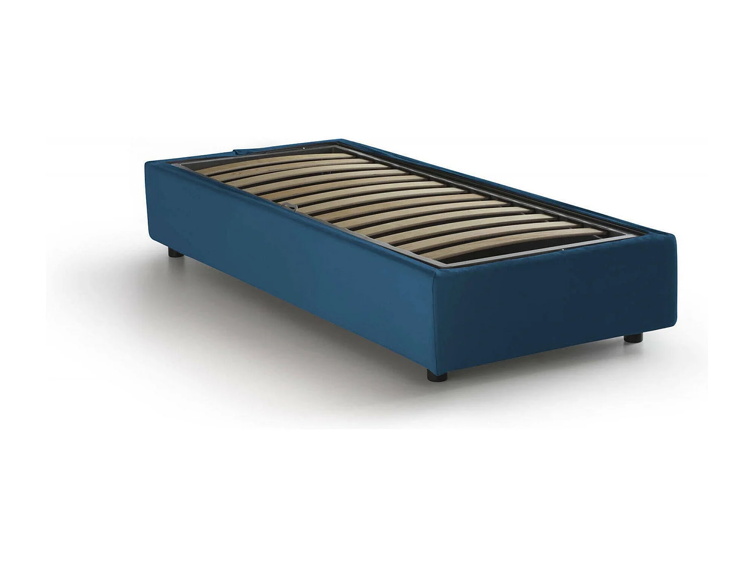 Lit simple Caterina, Lit coffre avec revêtement en tissu, 100% Made in Italy, Ouverture frontale, adapté pour matelas 80x200 cm, Bleu