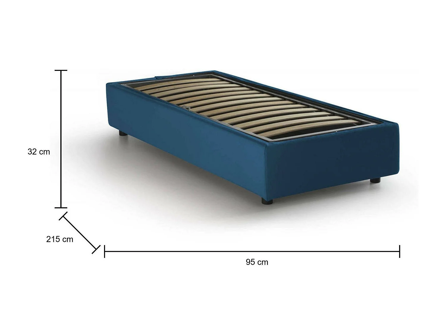 Lit simple Caterina, Lit coffre avec revêtement en tissu, 100% Made in Italy, Ouverture frontale, adapté pour matelas 80x200 cm, Bleu