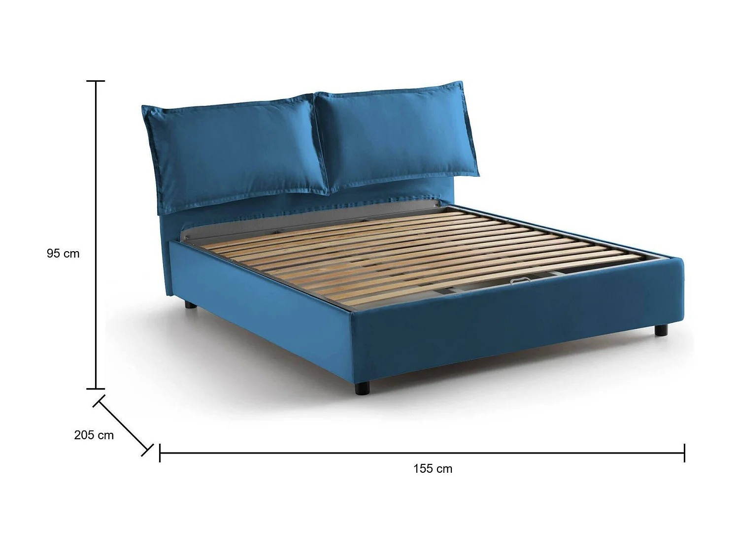 Cama de casal Agnese, Cama de armazenamento com forro de tecido, 100% Fabricado na Itália, Abertura frontal, adequada para colchão 140x190 cm, Azul