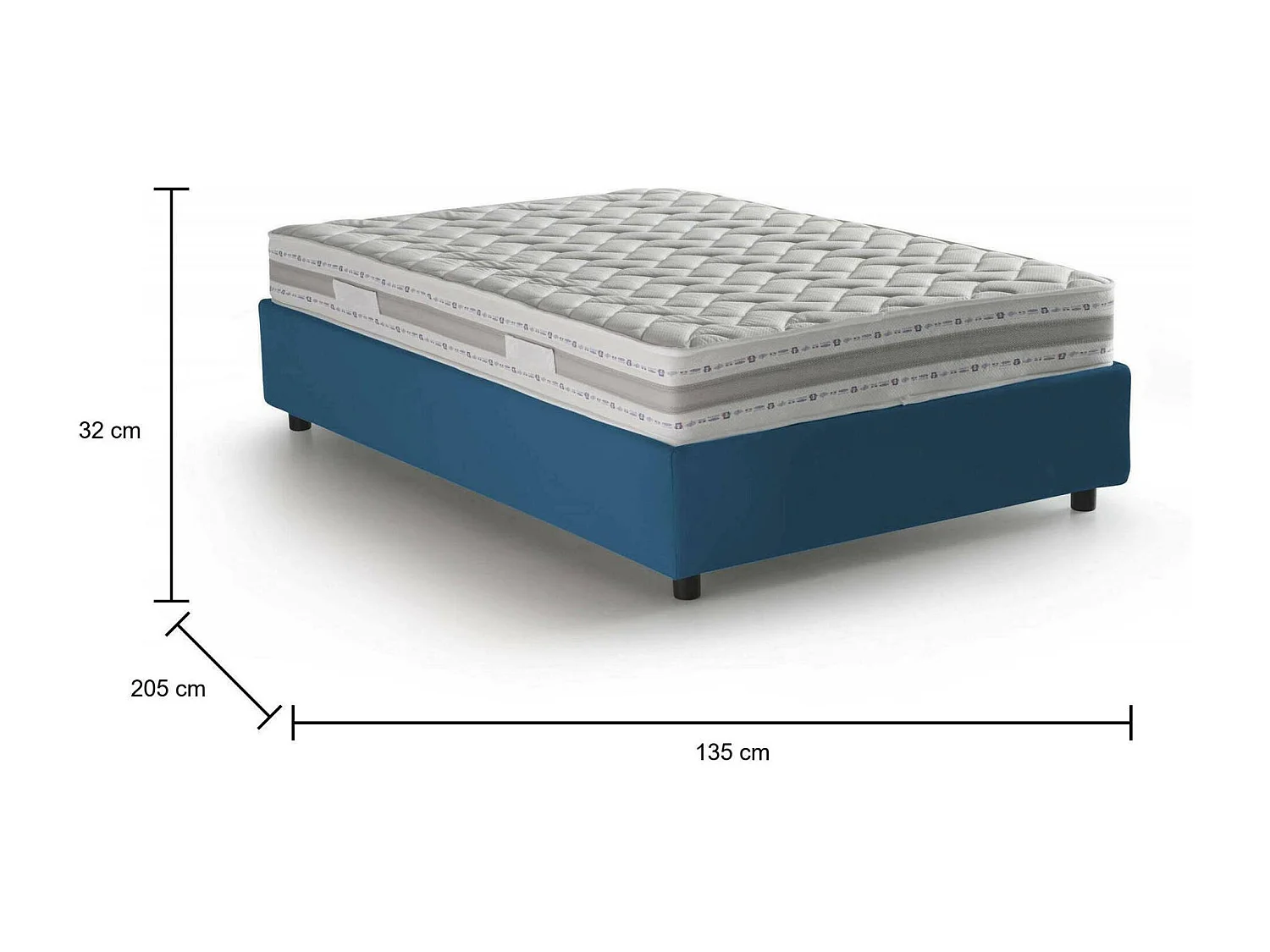Cama doble Gaia, Cama contenedor con revestimiento de tela, 100% Made in Italy, Apertura lateral, con colchón 120x190 cm incluido, Azul