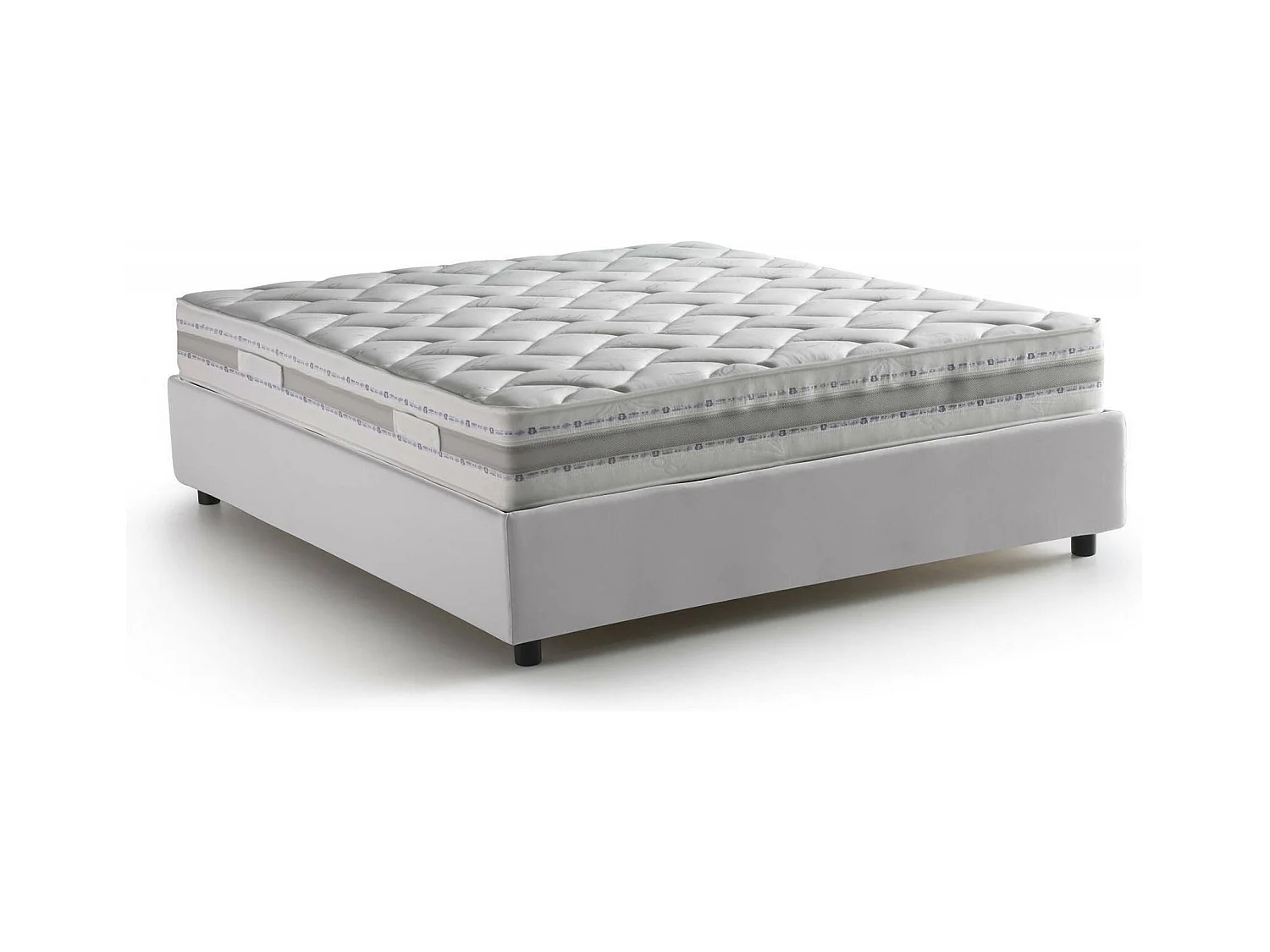 Lit double Elena, Lit coffre avec revêtement en éco-cuir, 100% Made in Italy, Ouverture frontale, avec matelas 140x190 cm inclus, Blanc