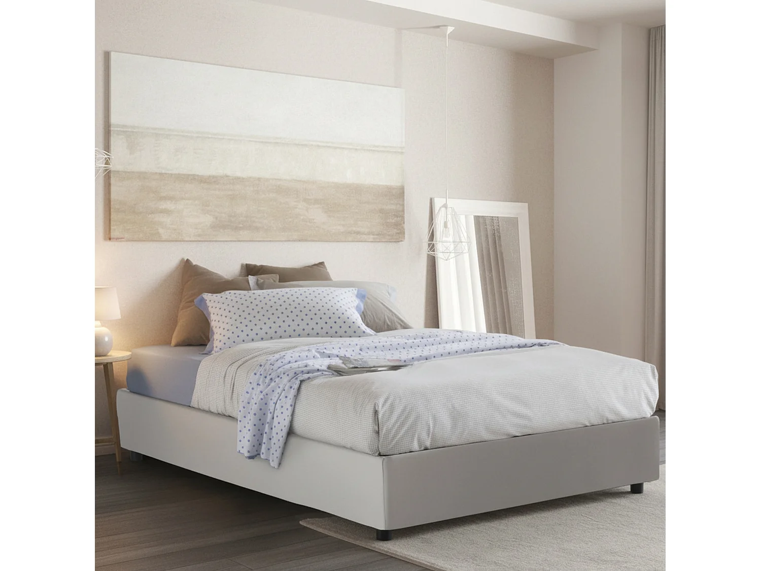 Lit double Elena, Lit coffre avec revêtement en éco-cuir, 100% Made in Italy, Ouverture frontale, avec matelas 140x190 cm inclus, Blanc