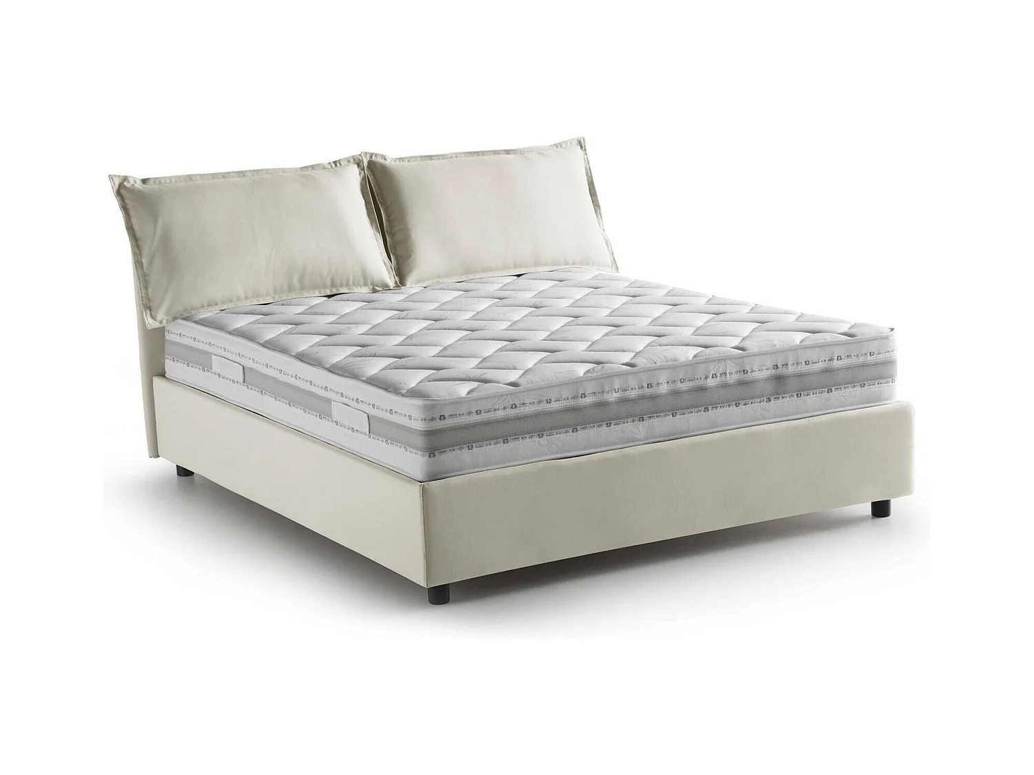 Silvia Doppelbett, Bettkasten mit Stoffbezug, 100 % Made in Italy, Öffnung vorne, inklusive Matratze 140 x 190 cm, Beige